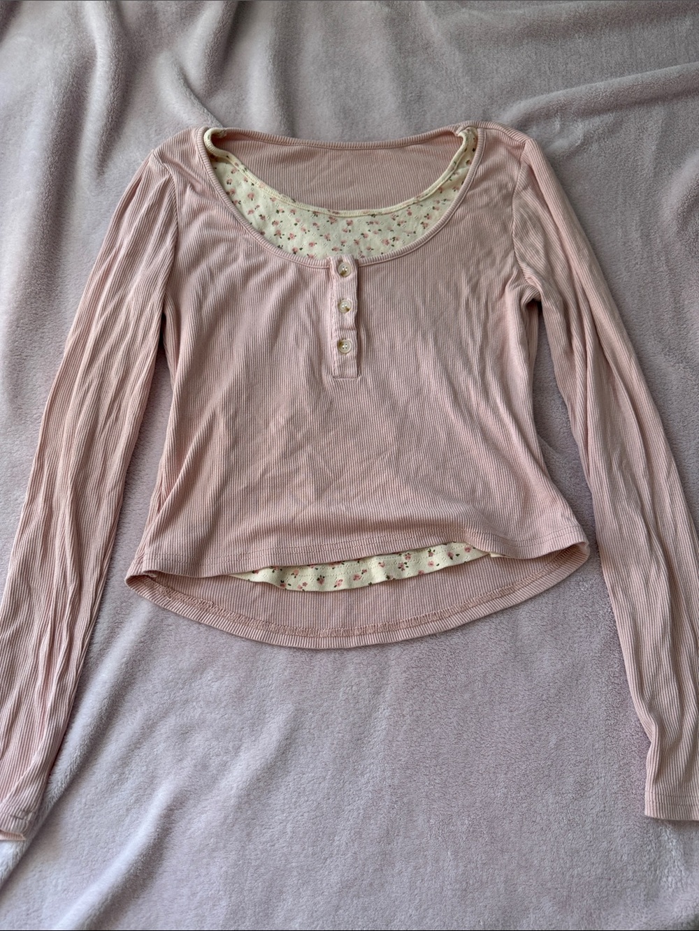 🤍 Women's Pink Layered Henley Long-Sleeve Top